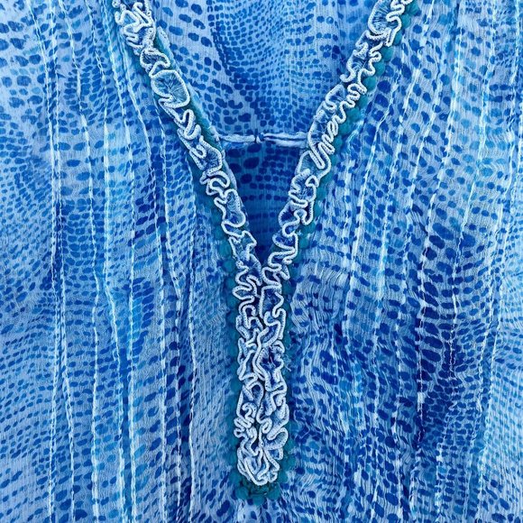 Poupette St Barth BETY Blue Wave 100% Silk Crinkle Print Dress - Picture 11 of 12